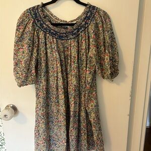 Doen Floral Dress with Blue and Pink Accents